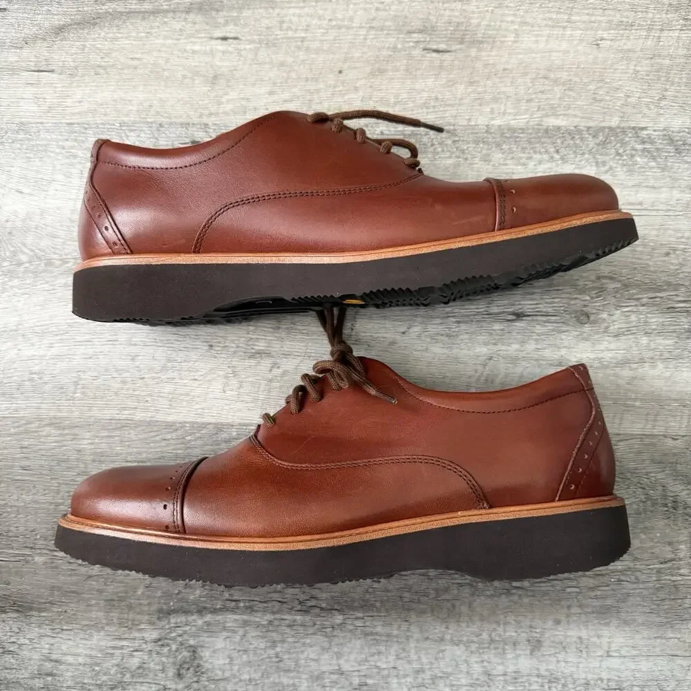 Samuel Hubbard Oxfords Mens 8 Market Cap Semi Brogue Whiskey Tan Cap Toe NEW
